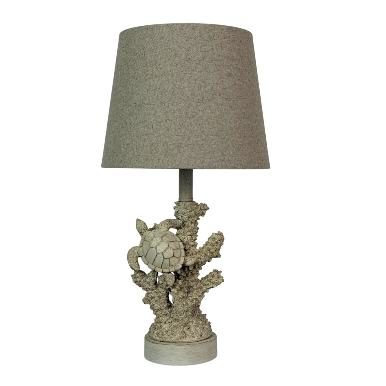 Sea Turtle Coral Table Lamp 17 Inch Resin Coastal Accent Light with Shade